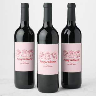 Étiquette Pour Bouteilles De Vin Main rouge rose irky tirée Éffrayante Halloween