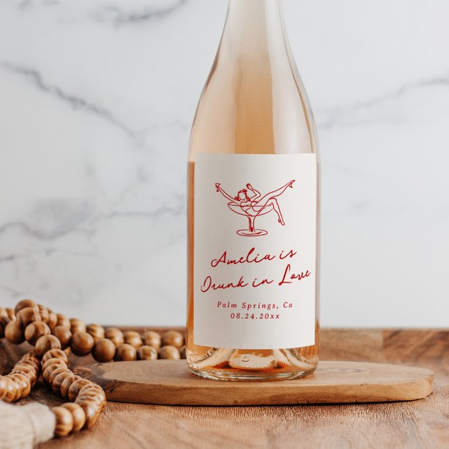 Étiquette Pour Bouteilles De Vin Main Whimsical tiré Bachelorette rouge (Créateur téléchargé)