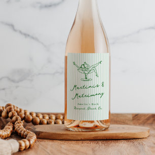 Étiquette Pour Bouteilles De Vin Main Whimsical Tirée Vert Martinis & Mariage