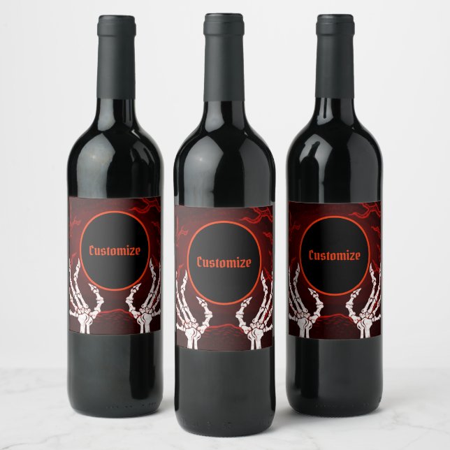 Étiquette Pour Bouteilles De Vin Mains de squelette orange (Bouteilles)
