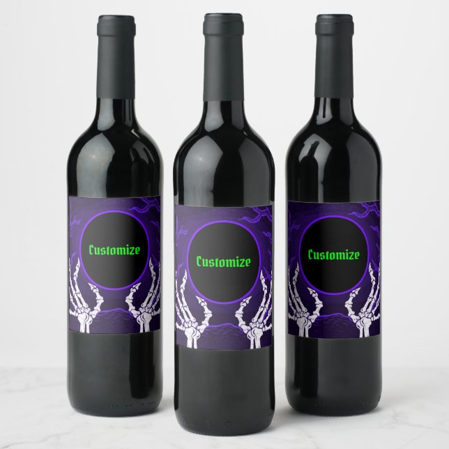 Étiquette Pour Bouteilles De Vin Mains pourpres de squelette (Bouteilles)