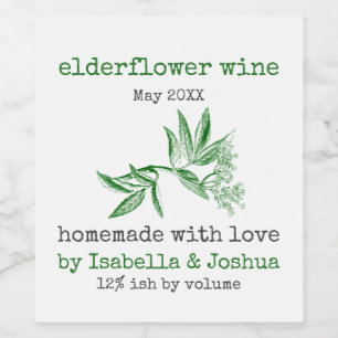 Étiquette Pour Bouteilles De Vin Maison faite avec amour étiquette de vin Elderflow