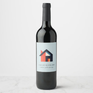 Étiquette Pour Bouteilles De Vin Maison Moderne Colorée Logo Agent Immobilier Bleu