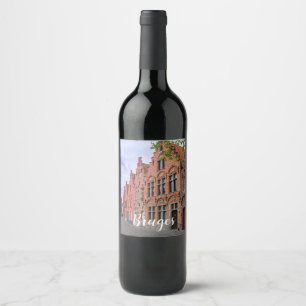 Étiquette Pour Bouteilles De Vin Maisons médiévales en briques colorées à Bruges, B