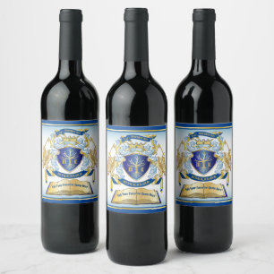 Étiquette Pour Bouteilles De Vin Make Your Own Emblem Tree Book Key Crown Gold Blue
