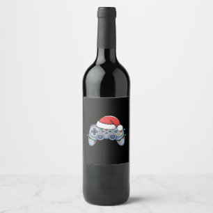 Étiquette Pour Bouteilles De Vin Manette de jeu vidéo chapeau de Noël Santa Gamer