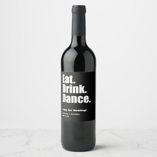 Étiquette Pour Bouteilles De Vin Mange Noir. Boisson. Danse. Mariage (Devant)