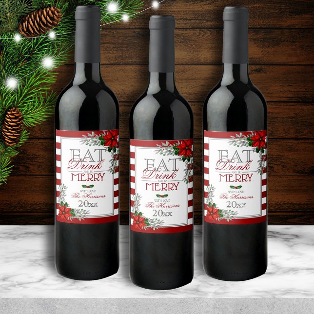 Étiquette Pour Bouteilles De Vin Mangez Boire et Soyez Joyeux Noël (Créateur téléchargé)