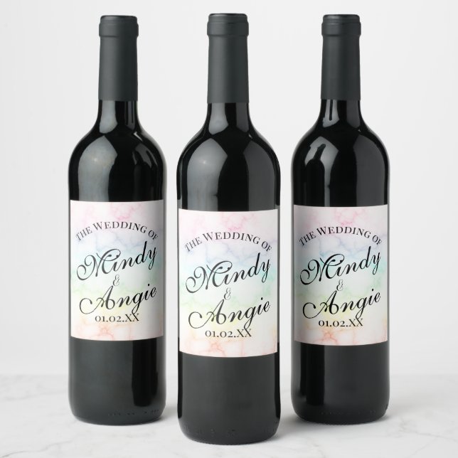 Étiquette Pour Bouteilles De Vin Marble Rainbow Gay Script Wedding (Bouteilles)