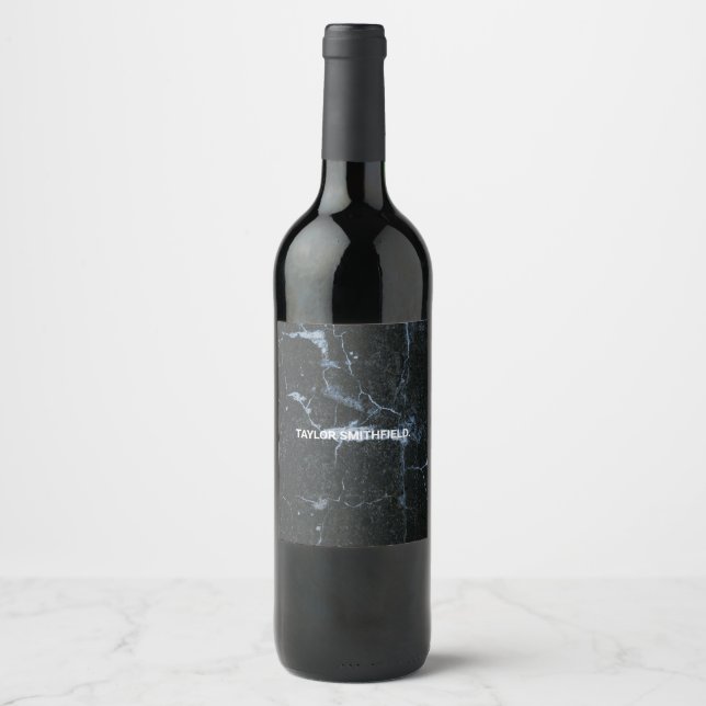 Étiquette Pour Bouteilles De Vin Marbre noir (Devant)