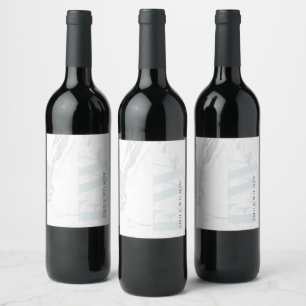 Étiquette Pour Bouteilles De Vin Marbre Simple Élégant Monogramme Nom Bleu