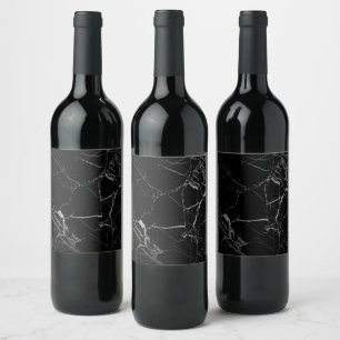 Étiquette Pour Bouteilles De Vin Marbre veiné noir et argent
