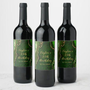 Étiquette Pour Bouteilles De Vin Marbre vert et or Agate Anniversaire