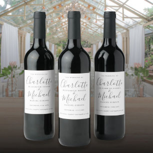 Étiquette Pour Bouteilles De Vin Mariage à l'écriture signature gris et blanc