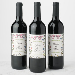 Étiquette Pour Bouteilles De Vin Mariage à mâchoires florales tiré à la main