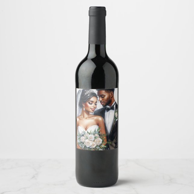 Étiquette Pour Bouteilles De Vin Mariage afro-noir mariée et mariée (Devant)