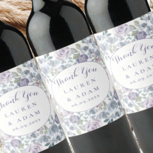 Étiquette Pour Bouteilles De Vin Mariage aquarelle florale pourpre rustique