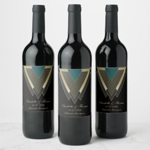 Étiquette Pour Bouteilles De Vin Mariage Art déco élégant personnalisé