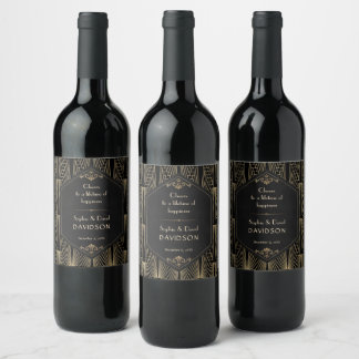 Étiquette Pour Bouteilles De Vin Mariage Art Déco Glam des Années Folles Gatsby