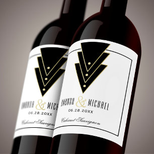 Étiquette Pour Bouteilles De Vin Mariage Art déco moderne de Tuxedo