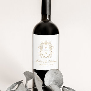 Étiquette Pour Bouteilles De Vin Mariage au Blason de Monogramme Élégant en Chinois