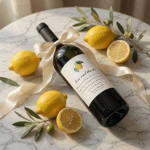 Étiquette Pour Bouteilles De Vin Mariage au citron à l'aquarelle   Méditerranéen