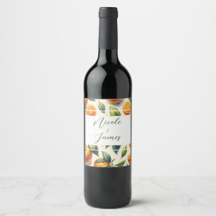 Étiquette Pour Bouteilles De Vin Mariage aux feuilles d'orange et à l'aquarelle