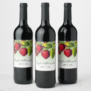 Étiquette Pour Bouteilles De Vin Mariage aux Fraises Rouge Vintage Ombre Vert