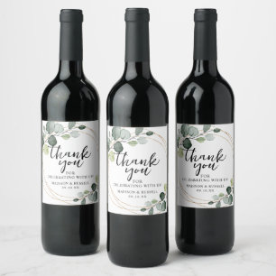 Étiquette Pour Bouteilles De Vin Mariage avec verdure d'eucalyptus doré