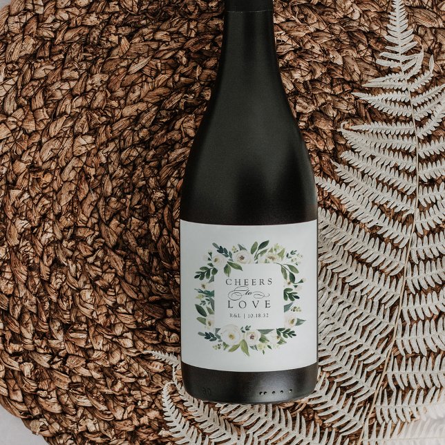 Étiquette Pour Bouteilles De Vin Mariage blanc Peony Floral Frame "Cheval to Love" (Créateur téléchargé)