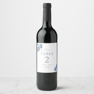 Étiquette Pour Bouteilles De Vin Mariage bleu et blanc Numéro de table d'accueil