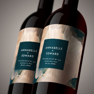 Étiquette Pour Bouteilles De Vin Mariage bohème moderne peint terracotta sarcelle