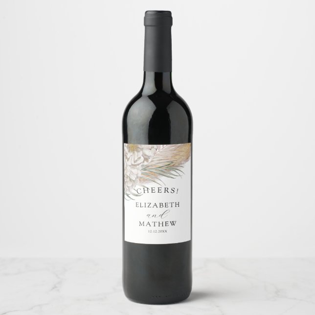 Étiquette Pour Bouteilles De Vin Mariage Bohème Pampas & Floral  (Devant)