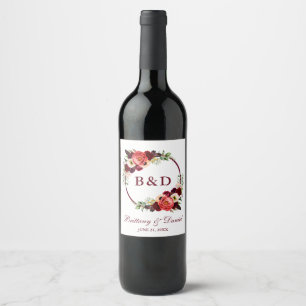 Étiquette Pour Bouteilles De Vin Mariage Boho de couronne de fleurs de Bourgogne