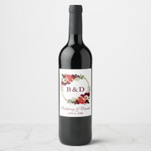 Étiquette Pour Bouteilles De Vin Mariage Boho de couronne d'or de Bourgogne