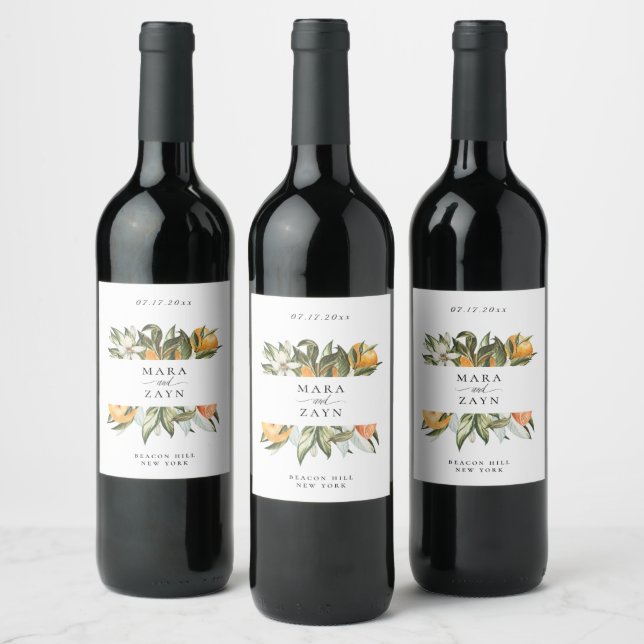 Étiquette Pour Bouteilles De Vin Mariage botanique d'agrumes d'Orange (Bouteilles)