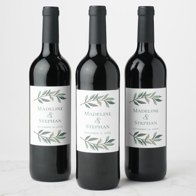 Étiquette Pour Bouteilles De Vin Mariage botanique Feuille simple et chic (Bouteilles)