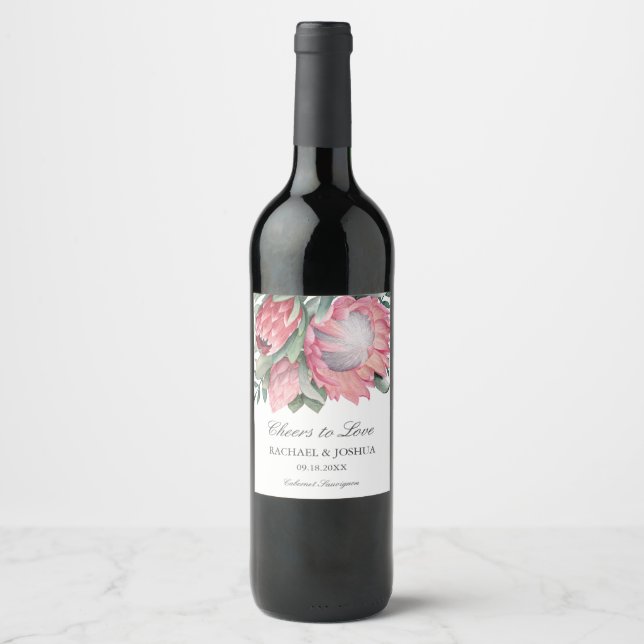 Étiquette Pour Bouteilles De Vin Mariage botanique King Protea Bouquet (Devant)