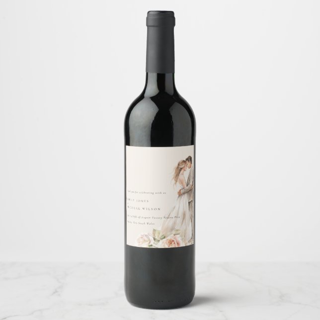 Étiquette Pour Bouteilles De Vin Mariage botanique souple Rose floral Couple (Devant)