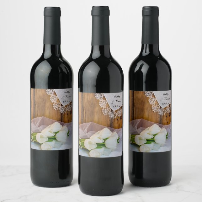 Étiquette Pour Bouteilles De Vin Mariage campagnard Rustique Tulipes blanches (Bouteilles)
