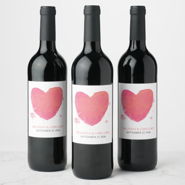 Étiquette Pour Bouteilles De Vin Mariage cardiaque rustique aquarelle (Bouteilles)