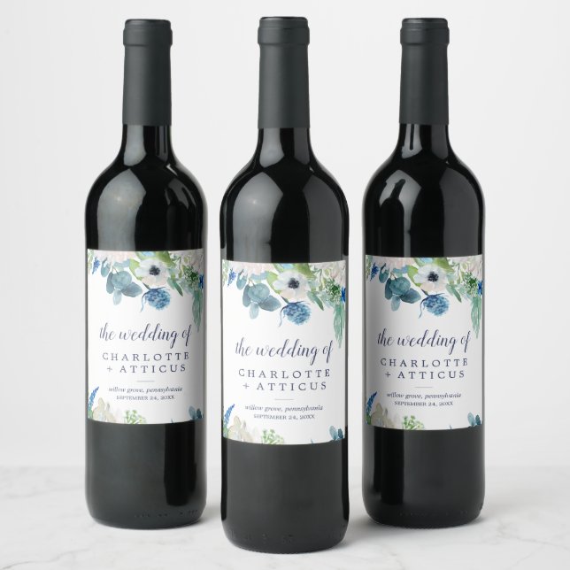 Étiquette Pour Bouteilles De Vin Mariage classique de fleurs blanches (Bouteilles)