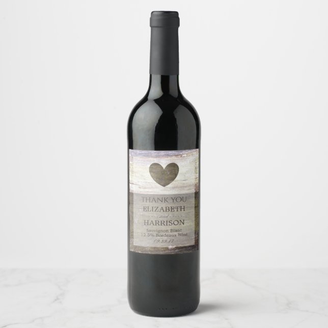 Étiquette Pour Bouteilles De Vin Mariage Country Wood Heart (Devant)