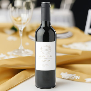 Étiquette Pour Bouteilles De Vin Mariage crête botanique or élégant monogramme