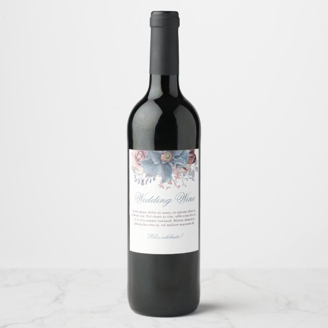 Étiquette Pour Bouteilles De Vin Mariage d'aquarelle bleu et mauve (Devant)