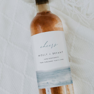 Étiquette Pour Bouteilles De Vin Mariage d'aquarelle côtière à marée basse "Cheers"