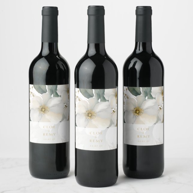 Étiquette Pour Bouteilles De Vin Mariage d'aquarelle de feuillage floral (Bouteilles)