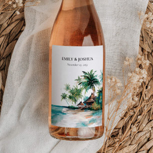 Étiquette Pour Bouteilles De Vin Mariage d'aquarelle de plage Tropical