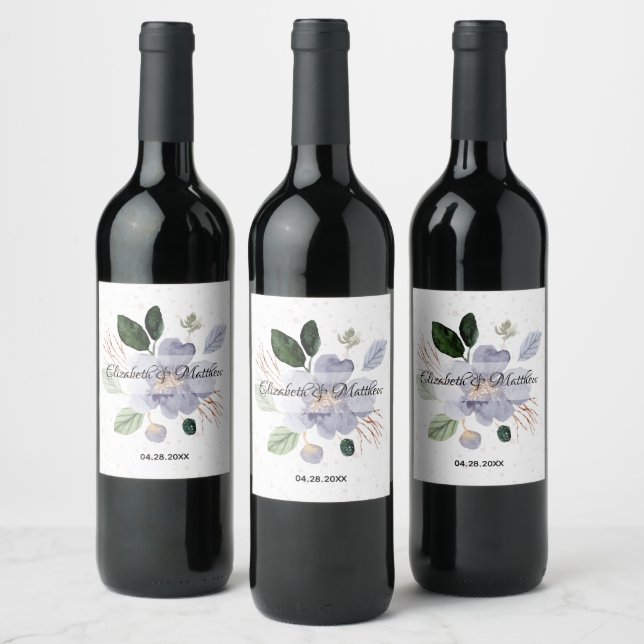 Étiquette Pour Bouteilles De Vin Mariage d'aquarelle florale (Bouteilles)