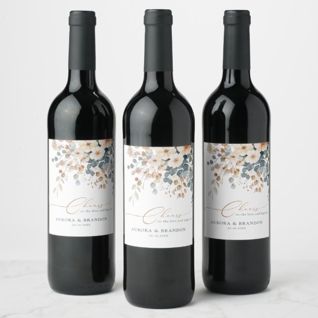 Étiquette Pour Bouteilles De Vin Mariage d'aquarelle florale moelleuse (Bouteilles)